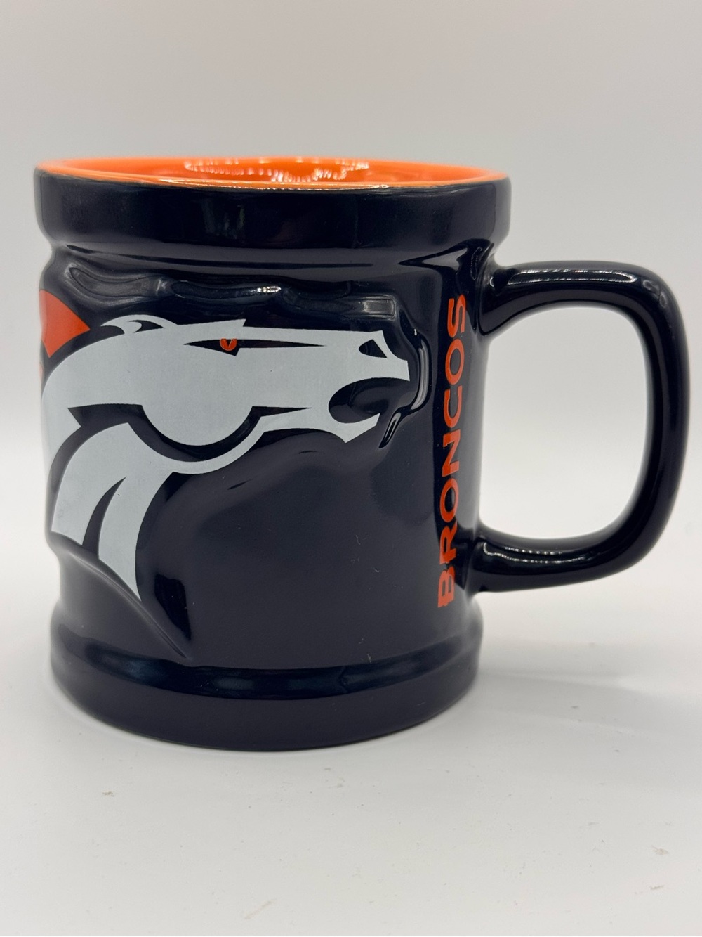 NFL Denver Broncos Navy & Orange 3D Relief Ceramic Coffee Mug. 11 fl oz.